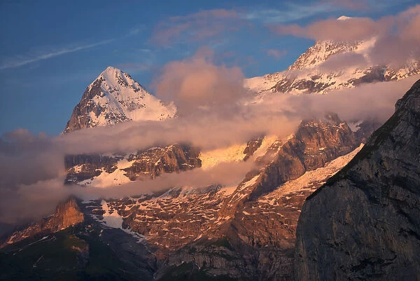 Europe, Switzerland, Bern, Bernese Oberland, Eiger and Moench peaks