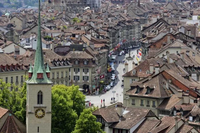Framed Print : Europe, Switzerland, Bern, Elevated view of Old Town Framed Print : Europe, Switzerland, Bern, Elevated view of Old Town