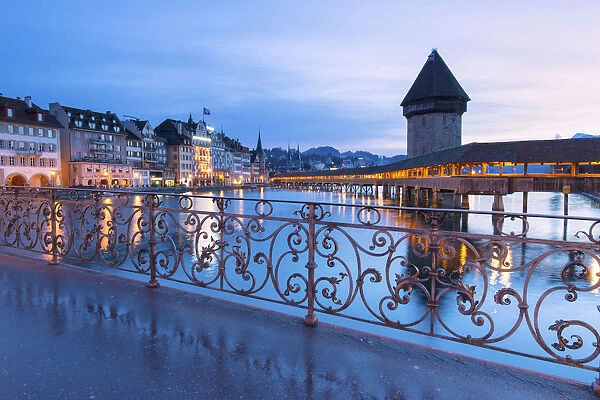 Europe, Switzerland, Lucerne at dusk