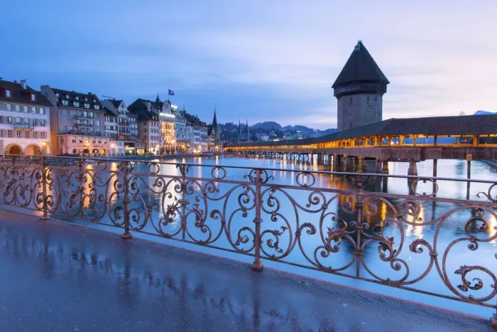 Framed Print : Europe, Switzerland, Lucerne at dusk Framed Print : Europe, Switzerland, Lucerne at dusk