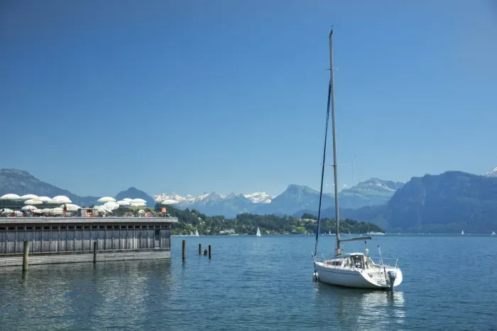 Framed Print : Europe, Switzerland, Lucerne, View of the alps and lake Framed Print : Europe, Switzerland, Lucerne, View of the alps and lake