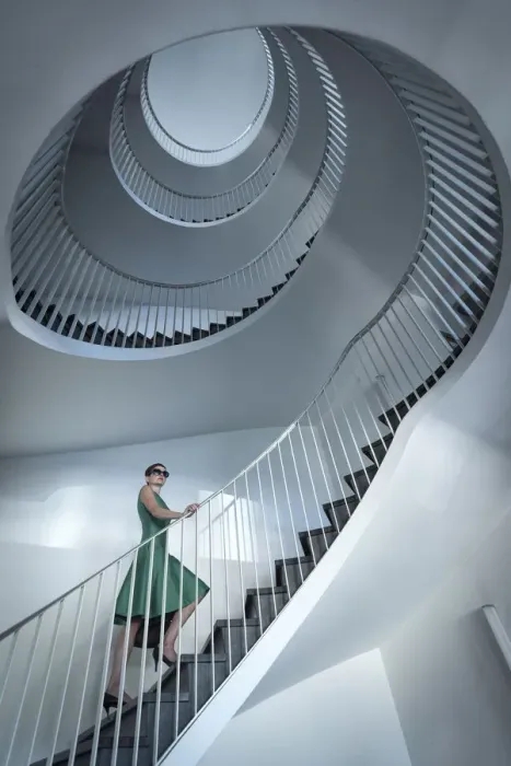 Framed Print : Europe, Switzerland, St. Gallen, woman on a staircase MR Framed Print : Europe, Switzerland, St. Gallen, woman on a staircase MR