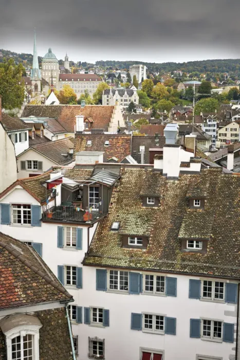 Framed Print : Europe, Switzerland, Zurich, a view across the roofs of the old city centre of Zurich Framed Print : Europe, Switzerland, Zurich, a view across the roofs of the old city centre of Zurich