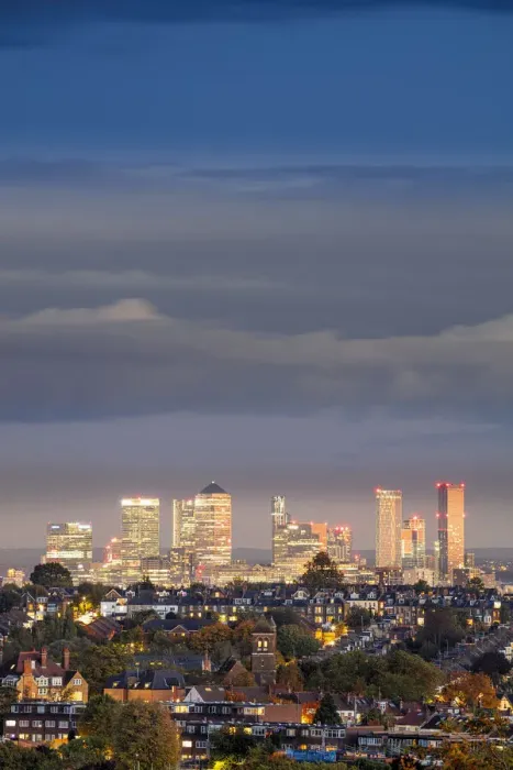 Framed Print : Europe, UK, England, London, docklands, skyline view of downtown London showing suburban Framed Print : Europe, UK, England, London, docklands, skyline view of downtown London showing suburban