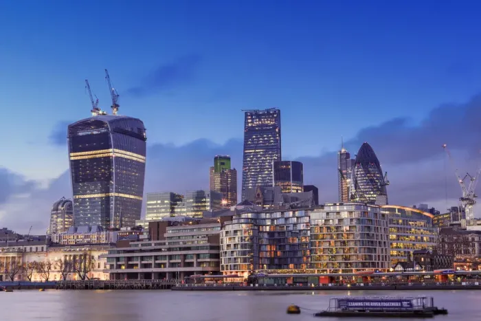 Framed Print : Europe, United Kingdom, England, London, City of London, skyline at dusk showing Framed Print : Europe, United Kingdom, England, London, City of London, skyline at dusk showing