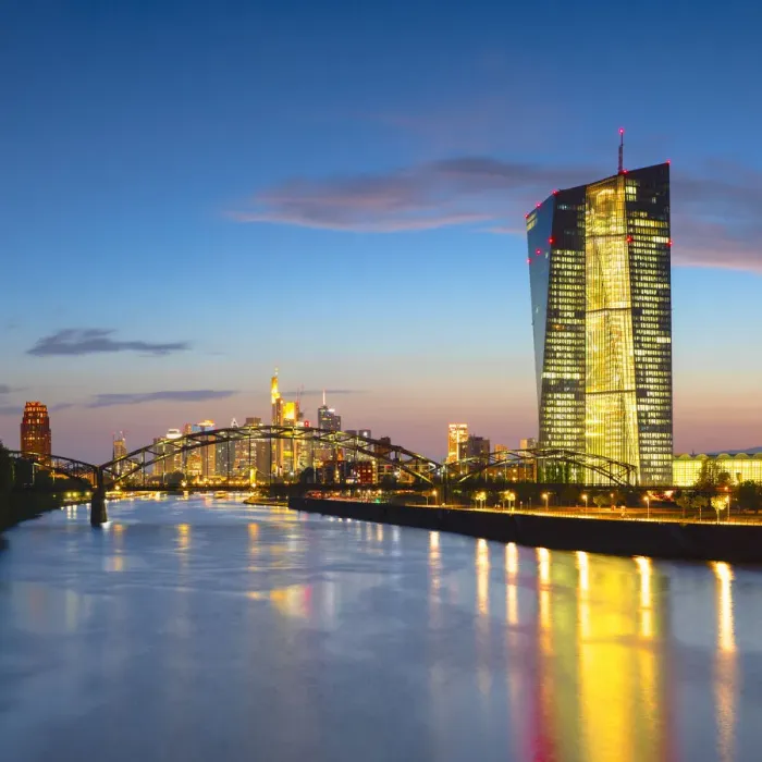 Framed Print : European Central Bank at dusk, Frankfurt, Hesse, Germany