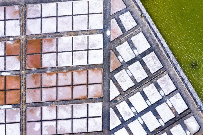 Framed Print : Evaporation tanks of saltworks from above, Fuerteventura, Canary Islands, Spain