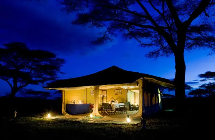 Framed Print : Evening image of dining tent, safari camp, Tanzania Framed Print : Evening image of dining tent, safari camp, Tanzania