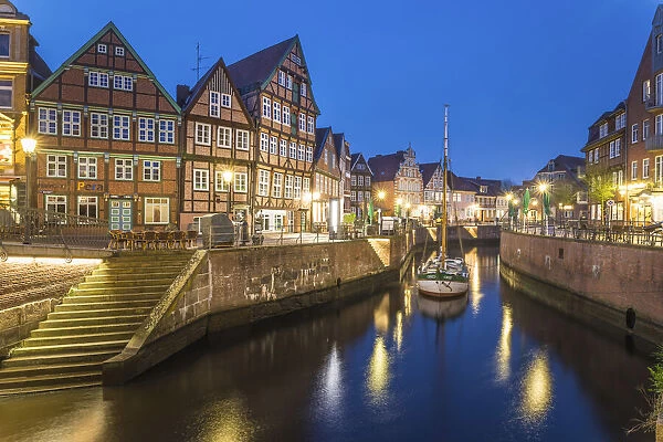 Evening mood at the old Hanseatic harbor in Stade, Lower Saxony, Germany