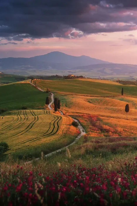 Framed Print : An explosive spring sunset over the Gladiator House (Podere Terrapille) in Val d'Orcia, Tuscany, Italy Framed Print : An explosive spring sunset over the Gladiator House (Podere Terrapille) in Val d'Orcia, Tuscany, Italy