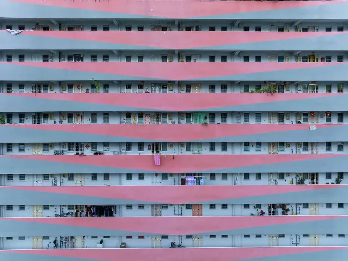 Framed Print : Exterior of Apartment Building, Singapore, Asia Framed Print : Exterior of Apartment Building, Singapore, Asia