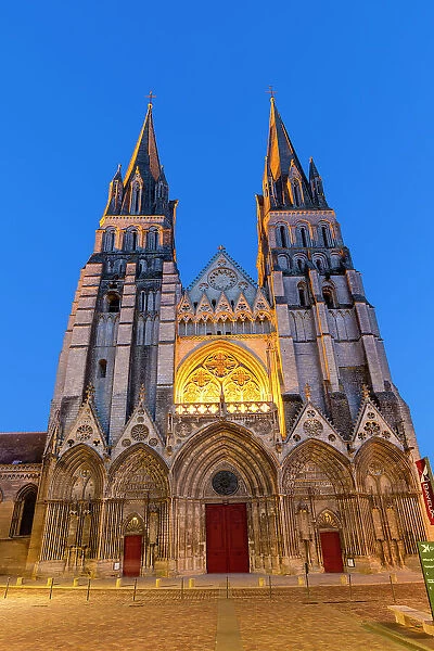 The Exterior of Bayeux Cathedral at Dusk, Bayeux, Normandy, France