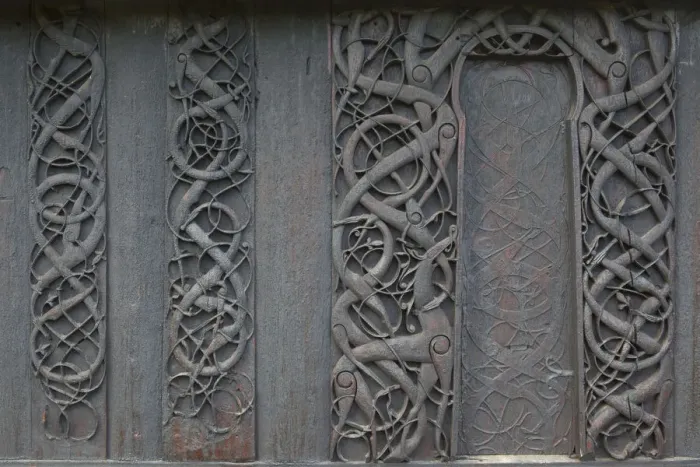 Framed Print : Exterior Carvings, Urnes Stave Church, Ornes farm near Lustrafjorden, Luster municipality Framed Print : Exterior Carvings, Urnes Stave Church, Ornes farm near Lustrafjorden, Luster municipality