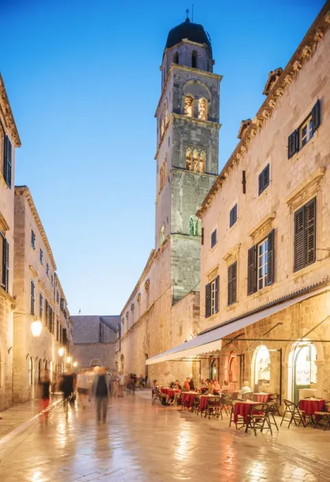 Framed Print : Exterior of Franjevacka crkva male brace, Stradun at night, Old Town, Dubrovnik, Croatia Framed Print : Exterior of Franjevacka crkva male brace, Stradun at night, Old Town, Dubrovnik, Croatia