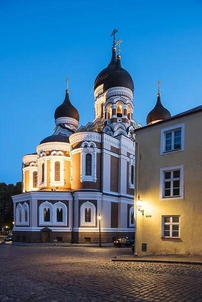 Exterior of Russian Orthodox Alexander Nevsky Cathedral at night, Toompea, Old Town