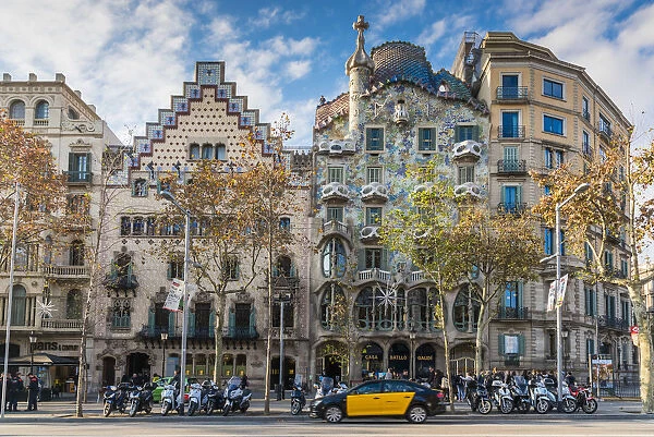 Exterior view of Casa Batllo and Casa Amatller, Barcelona, Catalonia, Spain