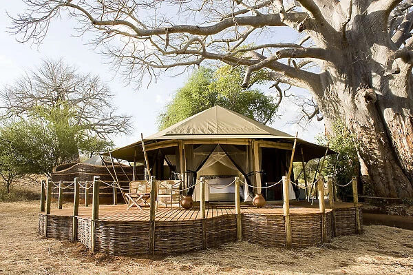 Exterior view of safari lodge room, Tanzania