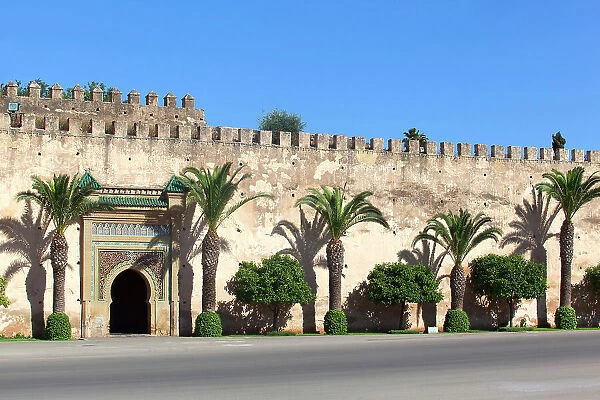 The exterior wall of the 'Dar El Makhzen' Royal Palace (Kasbah of Moulay Ismail), Meknes, Morocco