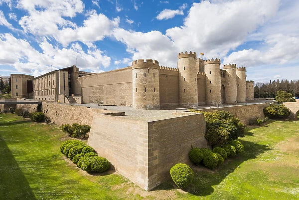External view of Aljaferia palace. Zaragoza, Aragon, Spain