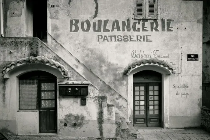Framed Print : The facade of a bakery in Corte on the island of Corsica in France Framed Print : The facade of a bakery in Corte on the island of Corsica in France