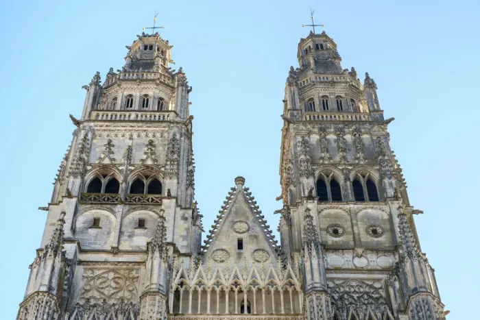 Framed Print : Front facade and bellowers of Cathedrale Saint-Gatien cathedral, Tours Framed Print : Front facade and bellowers of Cathedrale Saint-Gatien cathedral, Tours