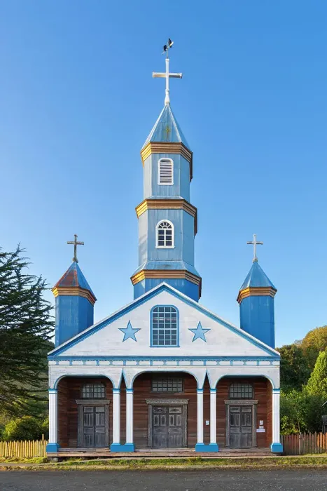 Framed Print : Facade of blue Iglesia Patrimonial Nuestra Senora del Patrocinio Church, Tenaun, Dalcahue, UNESCO, Chiloe Island, Chiloe Province, Los Lagos Region, Chile Framed Print : Facade of blue Iglesia Patrimonial Nuestra Senora del Patrocinio Church, Tenaun, Dalcahue, UNESCO, Chiloe Island, Chiloe Province, Los Lagos Region, Chile