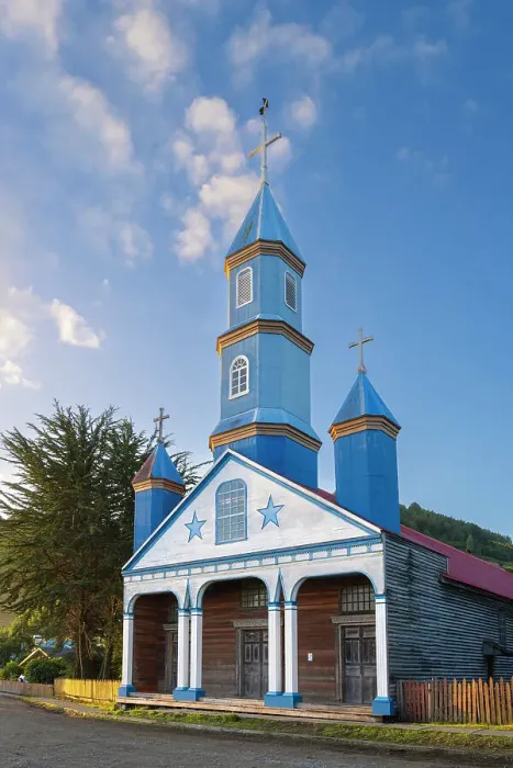 Framed Print : Facade of blue Iglesia Patrimonial Nuestra Senora del Patrocinio Church, Tenaun, Dalcahue, UNESCO, Chiloe Island, Chiloe Province, Los Lagos Region, Chile Framed Print : Facade of blue Iglesia Patrimonial Nuestra Senora del Patrocinio Church, Tenaun, Dalcahue, UNESCO, Chiloe Island, Chiloe Province, Los Lagos Region, Chile