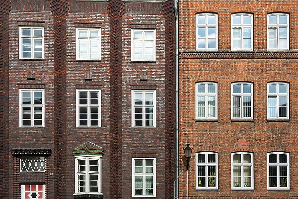 Detail of facade made of bricks on residential building, Wismar, UNESCO, Nordwestmecklenburg, Mecklenburg-Western Pomerania, Germany