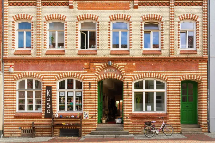 Framed Print : Facade of building in old town, Wismar, UNESCO, Nordwestmecklenburg, Mecklenburg-Western Pomerania, Germany