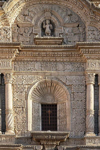 Detail of facade of Church of the Company, UNESCO, Arequipa, Arequipa Province, Arequipa Region, Peru