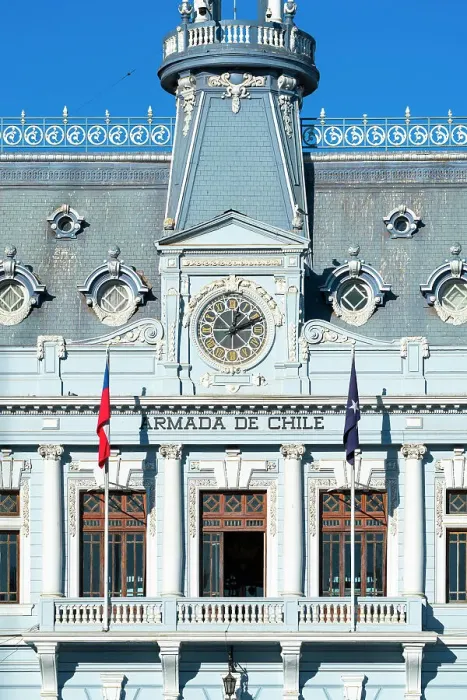 Framed Print : Detail of facade of Edificio Armada de Chile at Plaza Sotomayor, UNESCO, Valparaiso, Valparaiso Province, Valparaiso Region, Chile Framed Print : Detail of facade of Edificio Armada de Chile at Plaza Sotomayor, UNESCO, Valparaiso, Valparaiso Province, Valparaiso Region, Chile