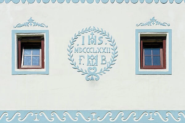 Detail of facade of historical house at Holasovice Historal Village Reservation, UNESCO, Holasovice, South Bohemian Region, Czech Republic