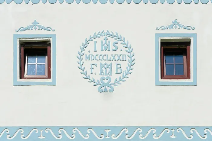 Framed Print : Detail of facade of historical house at Holasovice Historal Village Reservation, UNESCO, Holasovice, South Bohemian Region, Czech Republic Framed Print : Detail of facade of historical house at Holasovice Historal Village Reservation, UNESCO, Holasovice, South Bohemian Region, Czech Republic