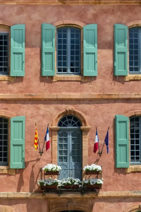 Framed Print : Front facade of the Hotel de Ville, Roussillon, Provence France Framed Print : Front facade of the Hotel de Ville, Roussillon, Provence France
