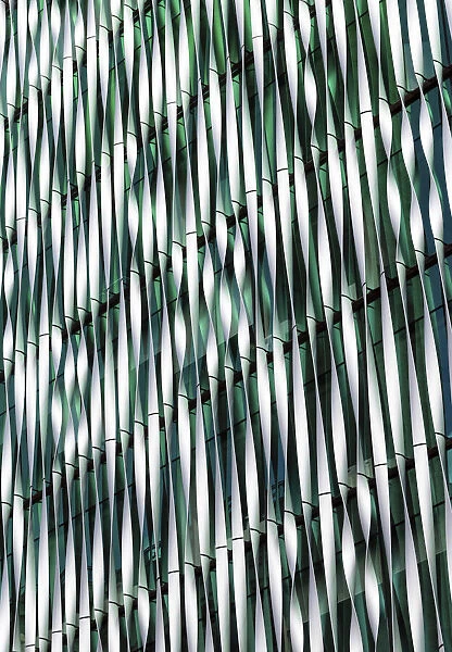 The facade of The Monument Building, cladded with the twisted aluminium fins