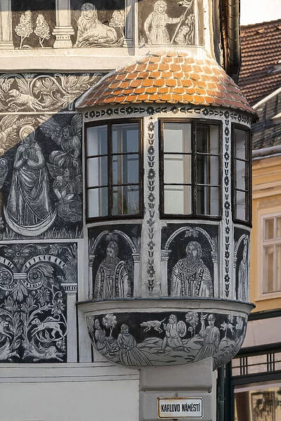Detail of facade of Painted House (Malovany dum) at Karlovo namesti (Charles Square)