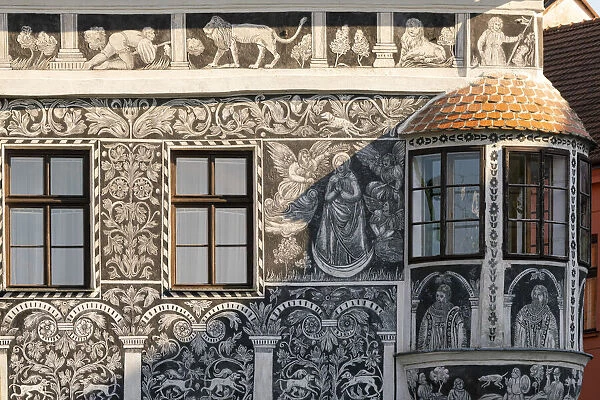 Detail of facade of Painted House (Malovany dum) at Karlovo namesti (Charles Square)