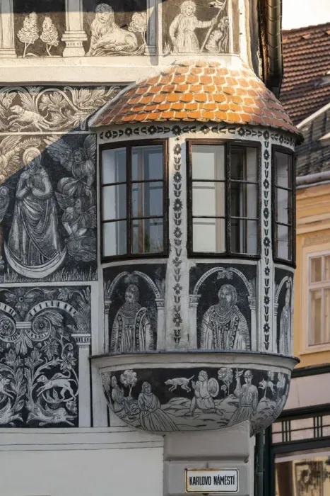 Framed Print : Detail of facade of Painted House (Malovany dum) at Karlovo namesti (Charles Square) Framed Print : Detail of facade of Painted House (Malovany dum) at Karlovo namesti (Charles Square)