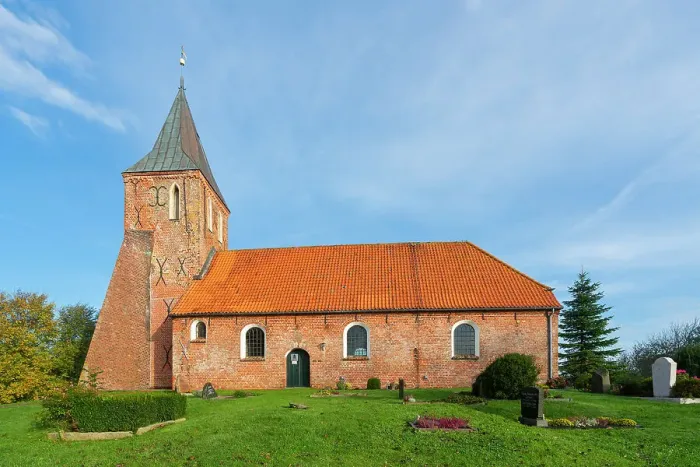 Framed Print : Facade of St. Stephanus church, Westerhever, Eiderstedt Peninsula, Nordfriesland, Schleswig-Holstein, Germany Framed Print : Facade of St. Stephanus church, Westerhever, Eiderstedt Peninsula, Nordfriesland, Schleswig-Holstein, Germany