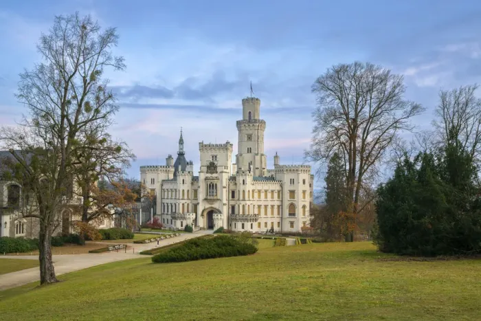 Framed Print : Facade of The State Chateau of Hluboka and its park at dusk, Hluboka nad Vltavou, South Bohemian Region, Czech Republic Framed Print : Facade of The State Chateau of Hluboka and its park at dusk, Hluboka nad Vltavou, South Bohemian Region, Czech Republic
