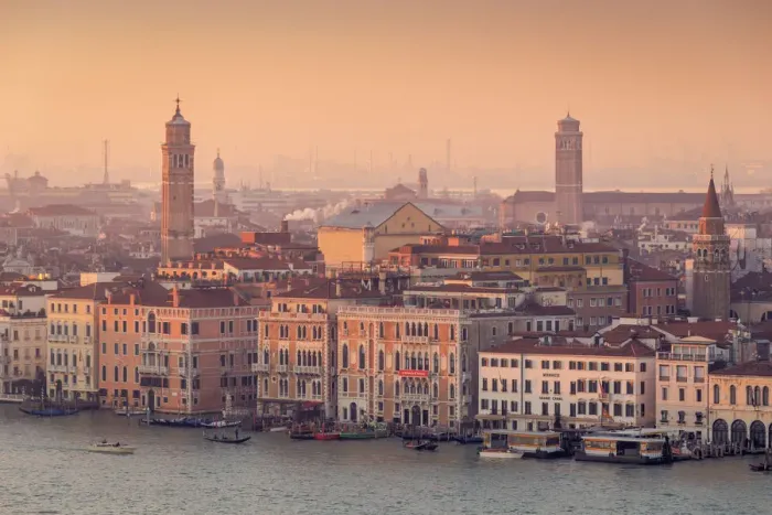 Framed Print : The Facades of Grand Canal with the churches of Venice in the background at dusk, Veneto