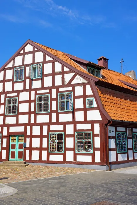 Framed Print : Fachwerk Styled Traditional Buildings, Klaipeda, Lithuania Framed Print : Fachwerk Styled Traditional Buildings, Klaipeda, Lithuania