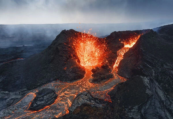 Fagradalsfjall volcano eruption. Geldingaldalir, Reykjanes Peninsula, Iceland