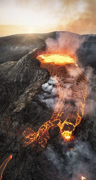 Fagradalsfjall volcano during an eruption, Sudurnes, Iceland