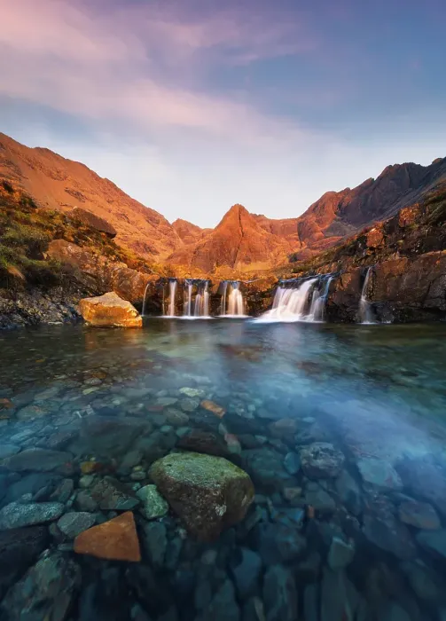 Framed Print : Fairy Pools and Sgurr an Fheadain during sunset, Isle of Skye, Inner Hebrides, Highlands, Scotland, United Kingdom Framed Print : Fairy Pools and Sgurr an Fheadain during sunset, Isle of Skye, Inner Hebrides, Highlands, Scotland, United Kingdom