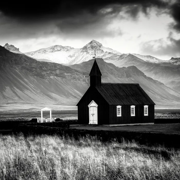 Framed Print : The famous black church at Budir, Snaefellsnes Peninsula, West Iceland Framed Print : The famous black church at Budir, Snaefellsnes Peninsula, West Iceland