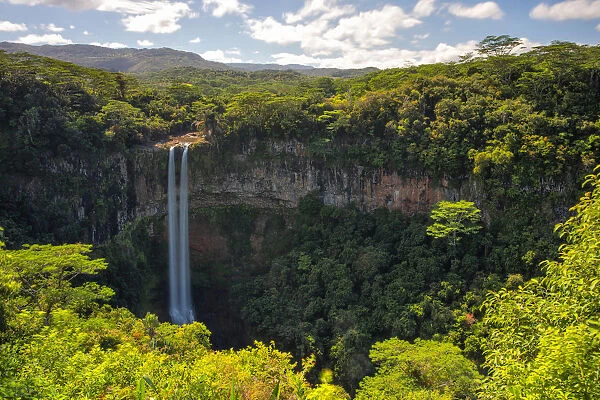 the famous site of Chamarel waterfall in winter day, Riviere du Cap, Mauritius