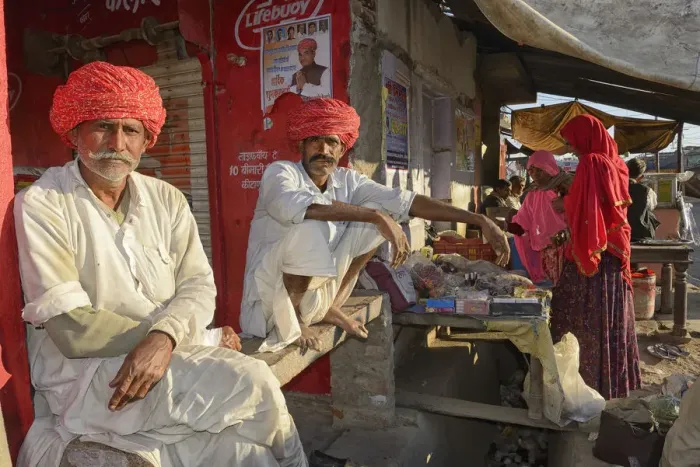 Framed Print : Farmers in the Village of Pachewar, Rajasthan, India, Asia