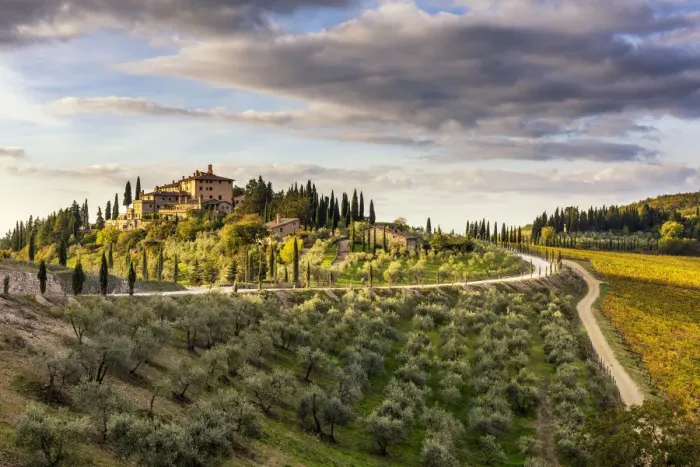 Framed Print : Farmhouse surrounded by vineyards at sunrise. Gaiole in Chianti, Siena province, Tuscany Framed Print : Farmhouse surrounded by vineyards at sunrise. Gaiole in Chianti, Siena province, Tuscany