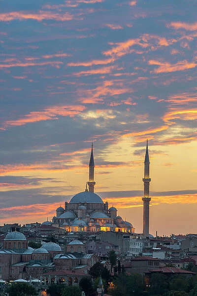 Fatih Mosque and Zeyrek Mosque against sky at sunset, UNESCO, Fatih District, Istanbul Province, Turkey